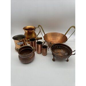 Vintage Mixed Kitchen Copper Lot Pitcher Jelly Cauldron Sauce READ